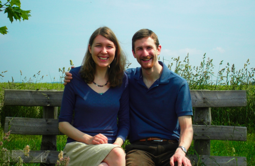 Nicholas and Elspeth, sitting on a bench while visiting friends in Germany